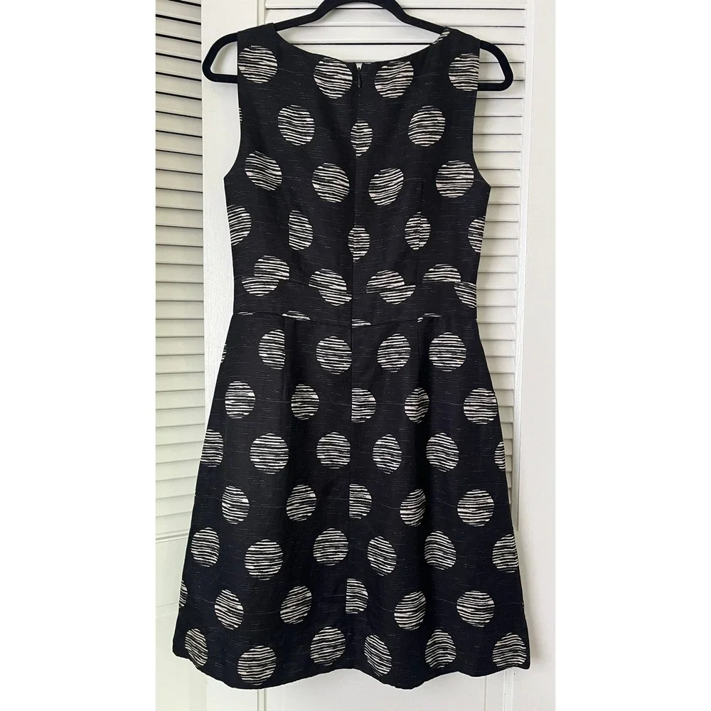 Banana Republic Big Dot Linen Blend Fit and Flare Dress Black Sz 4 - Picture 2 of 7